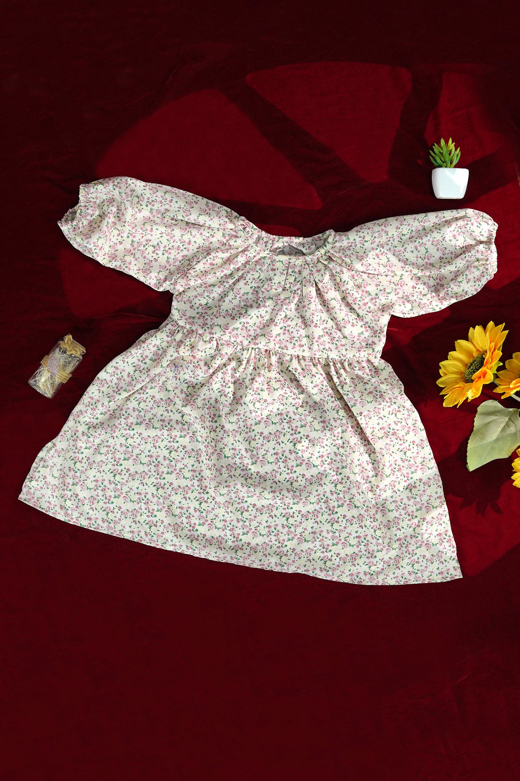 Off-White and Pink Floral Georgette Frock
