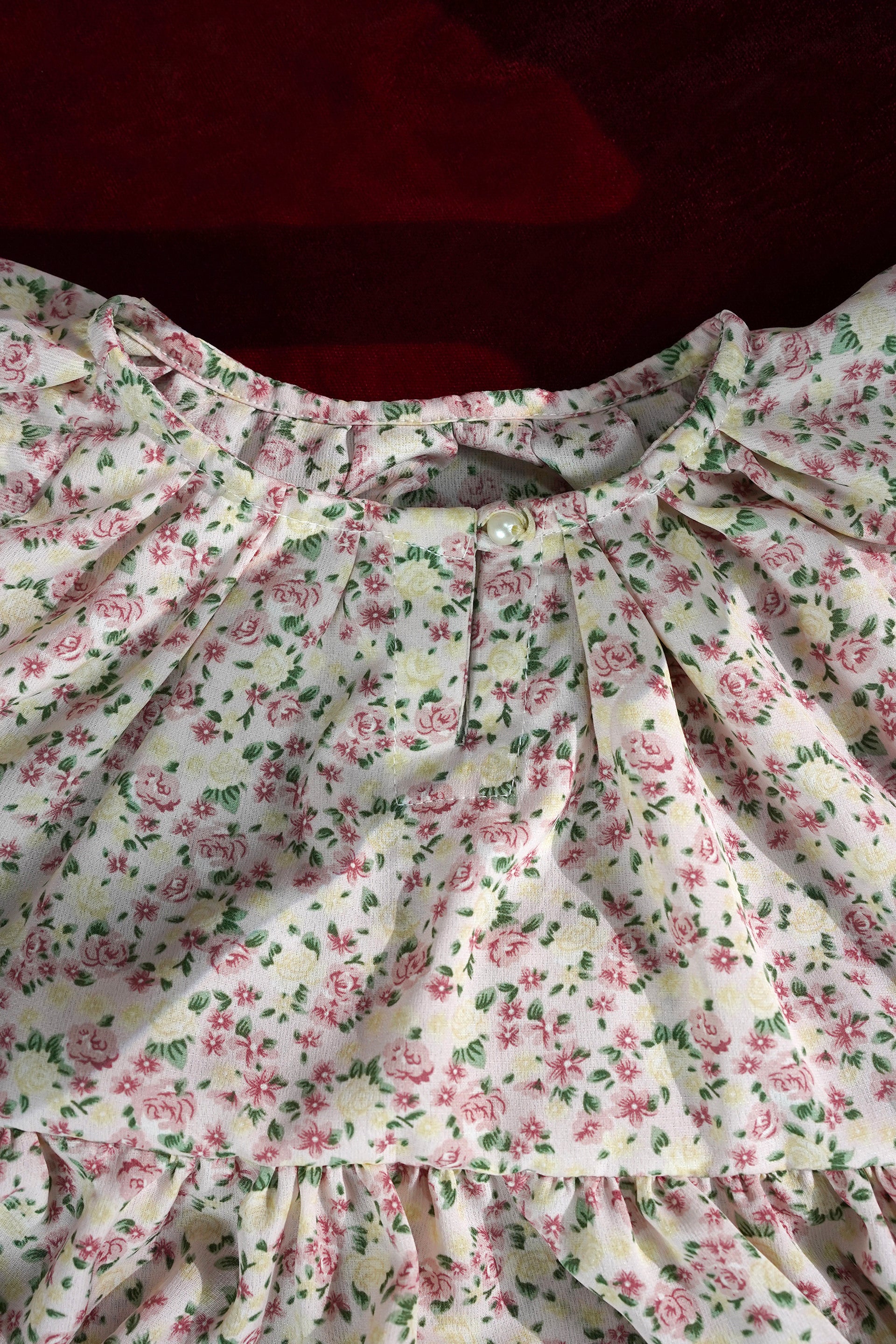 Off-White and Pink Floral Georgette Frock