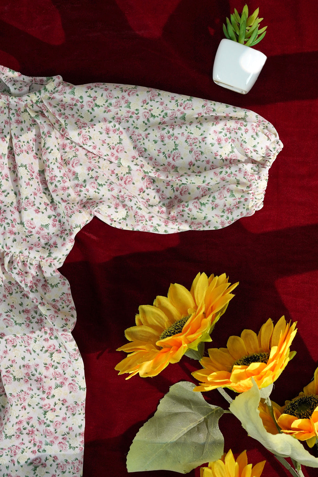 Off-White and Pink Floral Georgette Frock